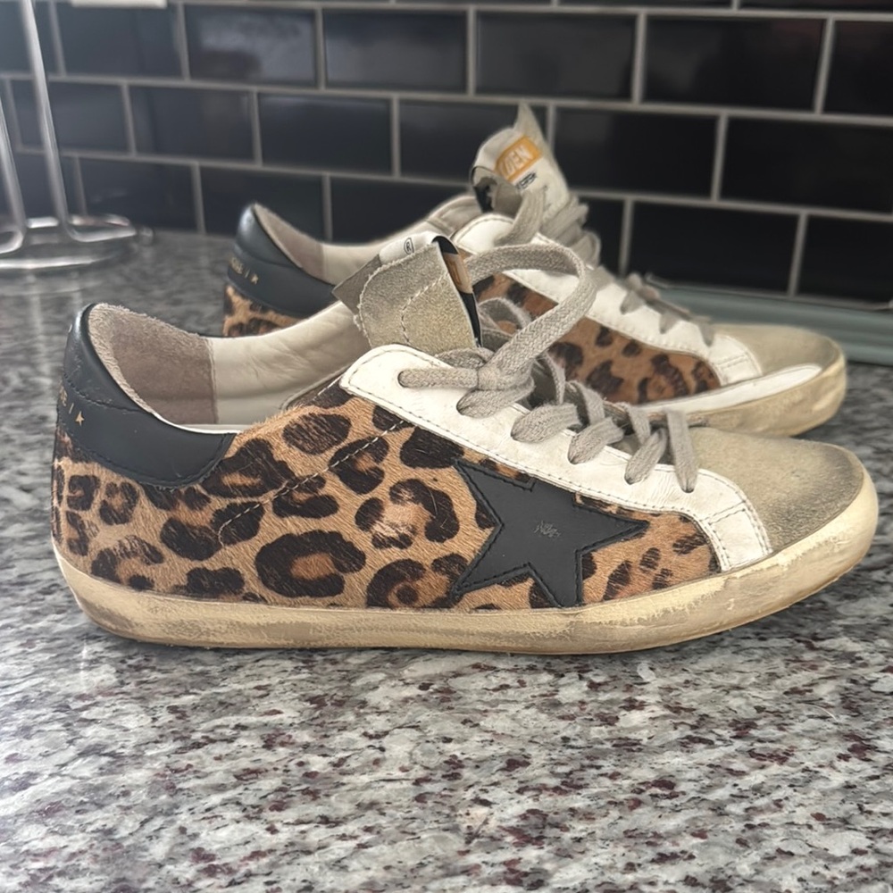 Golden Goose Leopard Print Sneakers with Black Star